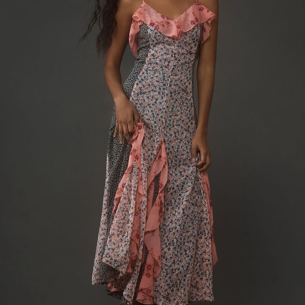 Anthropologie Mixed Floral Maxi Dress in Coral and Blue - Picture 1 of 4